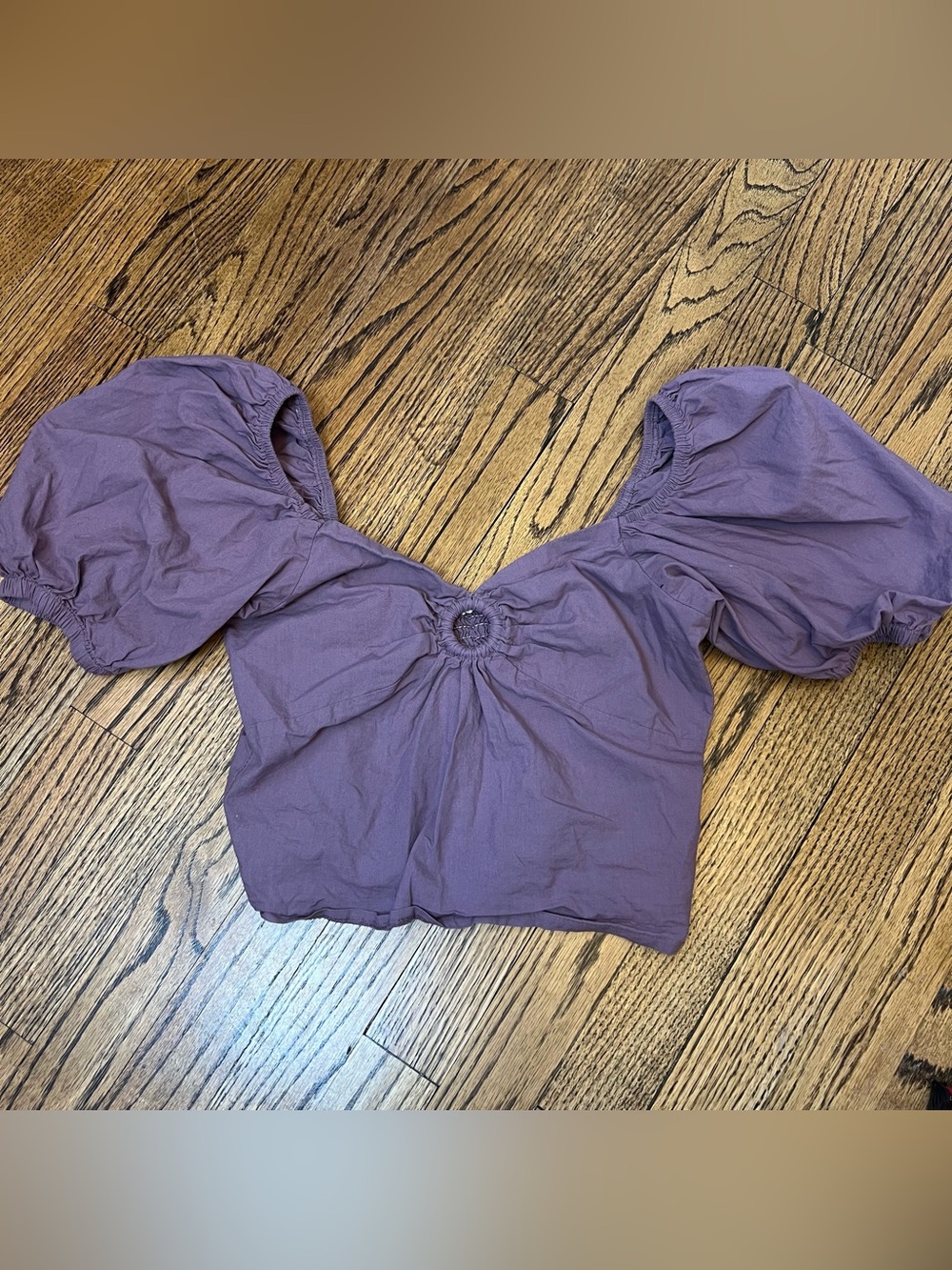 Sim Sam Women Crop Top Size Small Purple Off Shoulder Puff Sleeves Smocked Boho